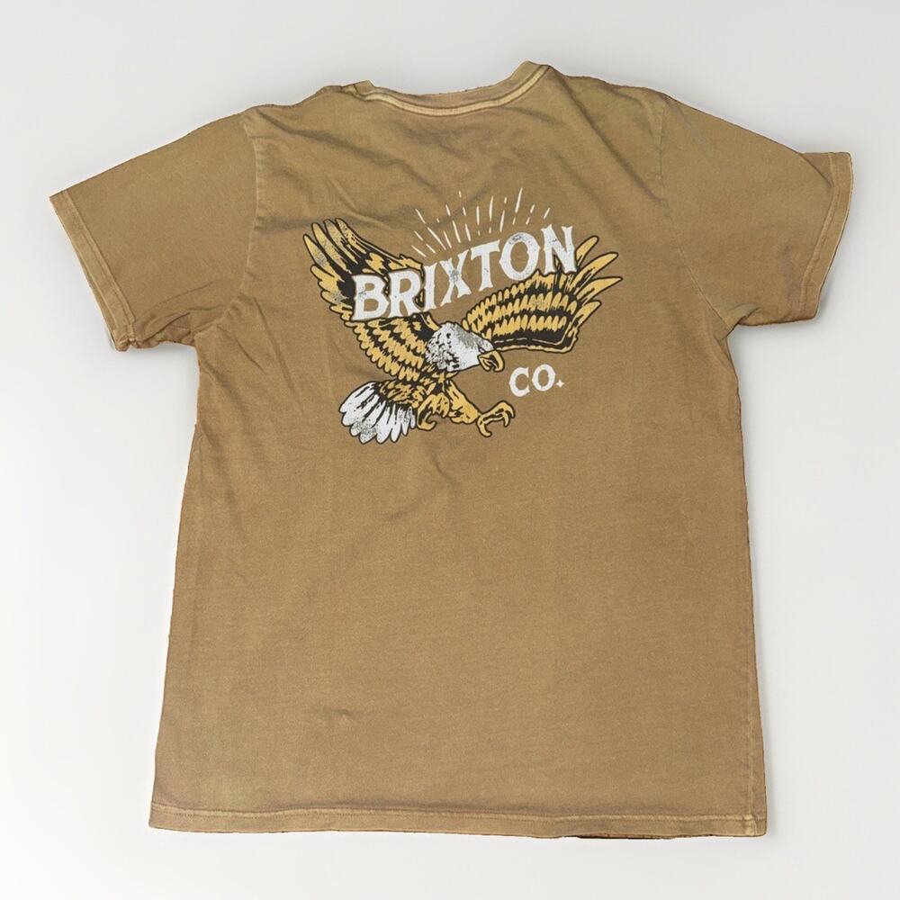 Brixton Eagle Graphic T-Shirt Olive Green Medium 21x28 Standard Fit Worn Wash